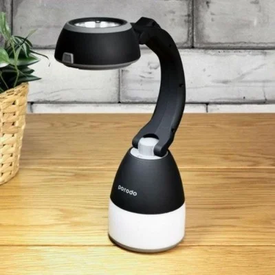 Porodo 2-in-1 Desk Lamp - Torch Compact Outdoor Lantern - Black